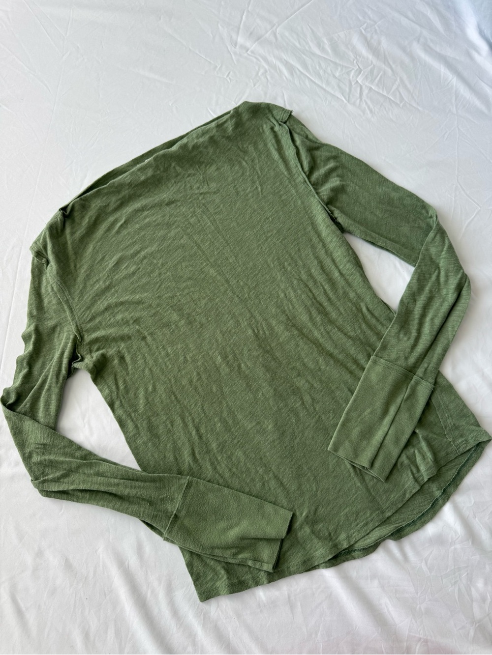 We The Free (Free People) Olive Green Long Sleeve Boatneck Shirt - Size Small